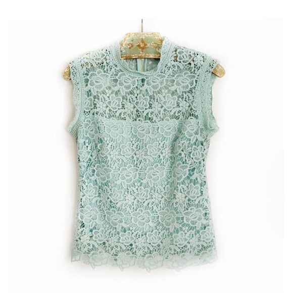 NANETTE LAPORE SEAFOAM GREEN GALA SPRING FLING LACE TOP SIZE S - Picture 6 of 8